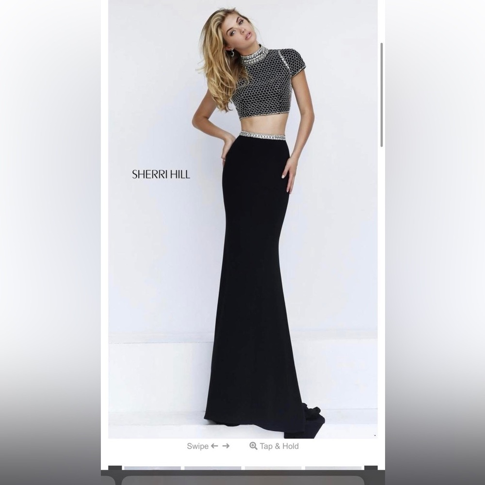 Sherri Hill Black Two-Piece Gown with Silver Accents